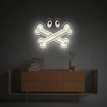 Brighten Your Space: Versatile Bone Cross With Eyes LED Neon Acrylic Artwork Perfect for Office, Storefronts, and Edgy Home Decor.