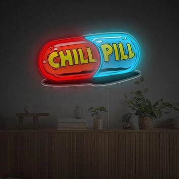 Brighten Up Your Space: Chill Pill LED Neon Acrylic Artwork Perfect for Office, Storefronts, and Cozy Home Vibes.