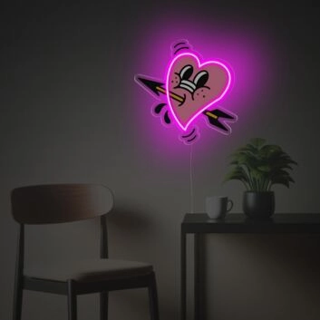 Brighten Up Your Love-Themed Events and Romantic Home Decor with Pink Pierced Heart LED Neon Acrylic Artwork.