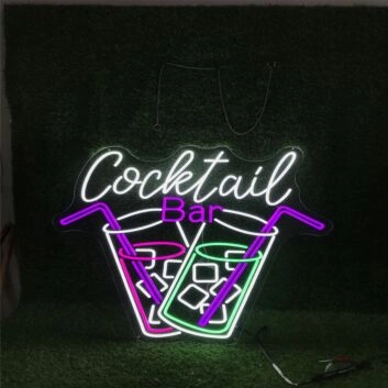 Elevate your space from home bars to wedding receptions with the Cocktail Bar With Two Drinks Custom LED Neon Sign.