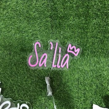 Light up Your Space in Style: Sa Lia With Crown Pink LED Neon Sign Perfect for Home Decor, Trendy Bars, and Unique Wedding Celebrations