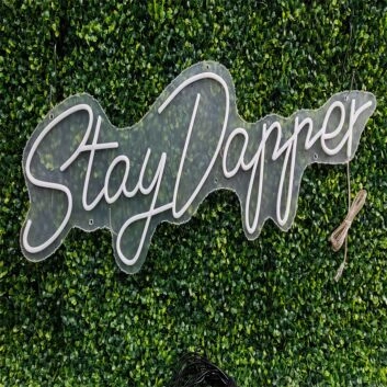 Elevate Your Space: Stay Dapper White LED Neon Sign - Perfect for Home, Office, Bars, and Weddings.