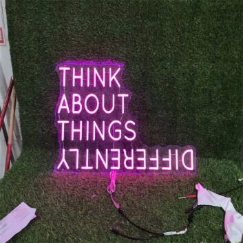 Elevate Your Home Decor, Office Ambiance, or Next Party with the Think About Things Differently Pink LED Neon Sign.