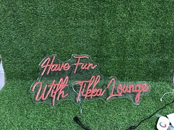 Brighten Your Bar or Game Room with Have Fun With Tikka Lounge Red LED Neon Sign.