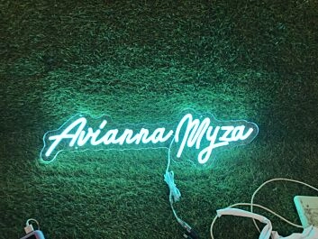 Brighten Up Your Space: Arianna Myza Blue LED Neon Sign for Home Decor, Bars, and Weddings.
