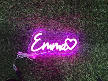 Brighten Up Your Spaces: Emma With Heart Pink LED Neon Sign Perfect for Weddings, Bars, and Cozy Home Decor.
