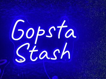 Brighten Up Your Space: Gopsta Stash Blue LED Neon Sign for Bars, Parties, and Home Decor Ambiance.