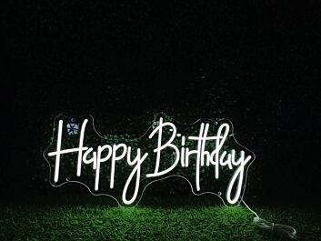 Brighten Up Your Celebration - Happy Birthday White LED Neon Sign for Parties, Homes, and Special Events