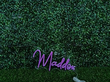 Brighten Up Your Space: Maddox Purple LED Neon Sign, Perfect for Home Decor, Bars, and Celebratory Events.