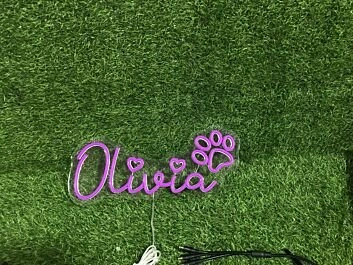 Brighten Your Space: Olivia With Paw Purple LED Neon Sign for Bars, Weddings, and Cozy Home Decor