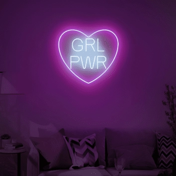 Empowerment Glows GRL Power with Heart Neon Art Sign for Wall Decor