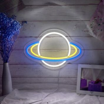 Bring cosmic charm to your home, office, or event with the Planet With Star Rings LED Neon Sign.