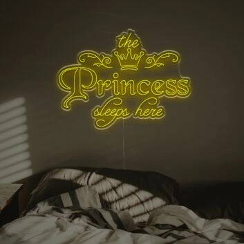Brighten Your Little Princess's Bedroom or Celebration Space with The Princess Sleeps Here LED Neon Sign.