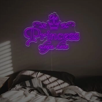 Brighten Your Little Princess&#039;s Bedroom or Celebration Space with The Princess Sleeps Here LED Neon Sign.