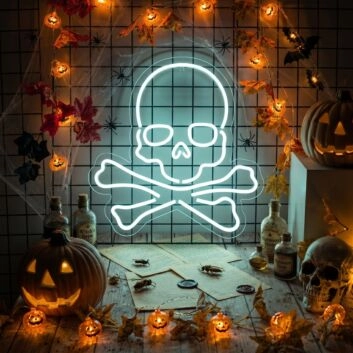 Brighten Up Your Bar or Halloween Bash: Skull With Bones LED Neon Sign Adds a Spooky Glow.