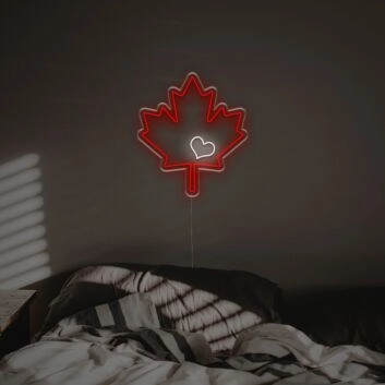 Embrace the Warmth of Canada in Your Space: Perfect for Office, Home Decor, and Celebratory Events with the Canadian Maple Leaf With Heart LED Neon Sign.