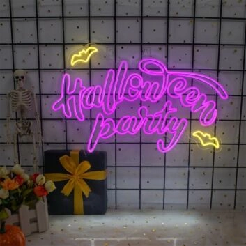 Transform your spooky celebration into something unforgettable with the Halloween Party With Bats LED Neon Sign - perfect for home decor, office festivities, and themed bars.