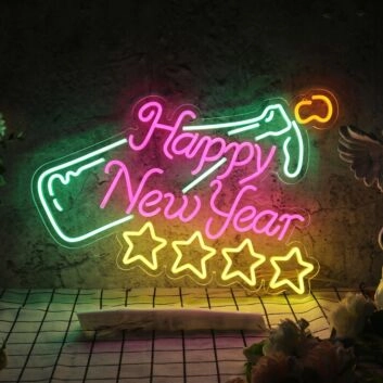 Celebrate in Style: Brighten Up Your New Year's Eve, Parties, and Special Events with the Happy New Year With Stars And Champagne LED Neon Sign.