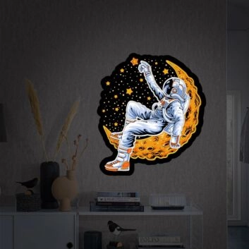 Elevate Your Space: Astronauts Lying On Moon Space UV Neon Sign - Perfect for Bedrooms, Offices, and Trendy Cafes.