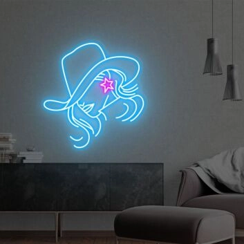 Elevate Your Space: Beautiful Girl With Cowboy Hat Neon Sign, Perfect for Game Room, Bar, and Home Office Decor.
