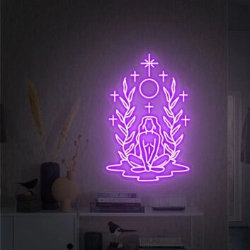 Light Up Your Yoga Space and Add Magic to Weddings with Boho Yoga Girl Moonchild Sacred Neon Lights Decor Yoga Room Wall.