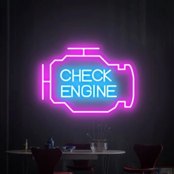 Brighten Up Your Garage, Man Cave, or Next Big Party with the Check Engine Light Neon Sign - The Perfect Gift for Dad and Car Enthusiasts.