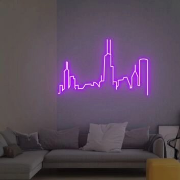 Transform Your Space: Chicago City Skyline Neon Sign Wall Decor, Perfect for Office, Bar, and Home Decor, Elevates Wall Art Ambiance