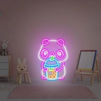 Brighten Your Café or Kitchen: Cute Bear Drink Coffee Kawaii Bear Neon Sign Perfect for Creating a Cozy Atmosphere