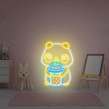 Brighten Your Café or Kitchen: Cute Bear Drink Coffee Kawaii Bear Neon Sign Perfect for Creating a Cozy Atmosphere