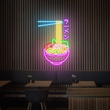 Brighten Up Your Kitchen, Gameroom, or Restaurant with the Delicious Flying Noodles Japanese Ramen Bowl Neon Sign.