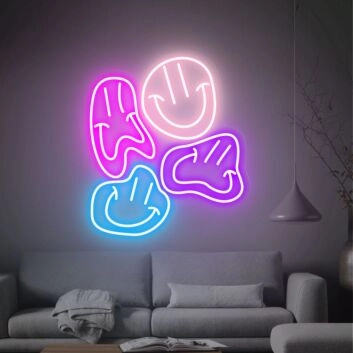 Brighten Your Space: Distorted Smile Face Multi Color Wall Light Art, Perfect for Home Decor, Office Ambiance, and Festive Celebrations