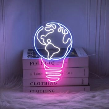 Bring a Universal Glow to Any Space: Earth Bulb Neon Sign Led Neon Light Perfect for Bedroom, Office, Bar, and Weddings.