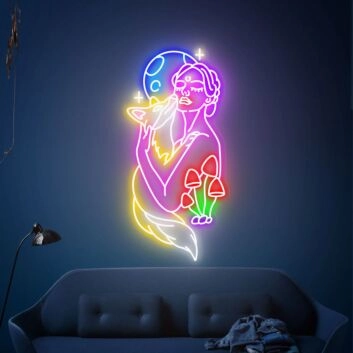 Brighten Your Bedroom, Office, and Party Ambiance with the Enchanting Fox In The Arms Of A Beautiful Woman Neon Sign Art.