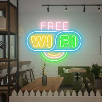 Brighten Up Your Café or Home Office: Free Wifi Neon Sign in Custom Sizes and Colors for a Welcoming Shop Wall or Cozy Study Space Decor.