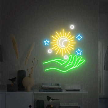 Brighten Your Space with Versatility: Galaxy Hand Neon Sign Wall Decor, Perfect for Parties, Home, Bars, and Restaurants.