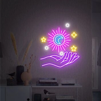 Brighten Your Space with Versatility: Galaxy Hand Neon Sign Wall Decor, Perfect for Parties, Home, Bars, and Restaurants.
