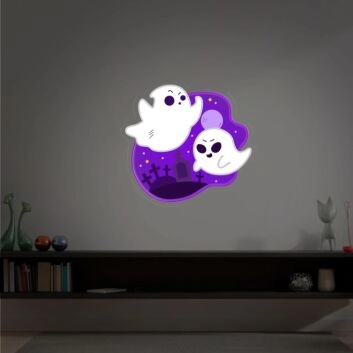 Brighten Up Your Space: Perfect for Home Decor, Office Ambiance, and Hauntingly Cool Bar Themes with Ghost Neon Sign Wall Decor Led Uv Neon Sign Gift.