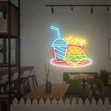 Elevate Your Dining Experience: Hamburger Fries Neon Sign Cola Led Sign, Perfect for Restaurants, Bars, and Home Kitchen Decor