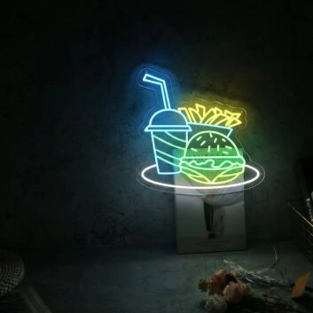 Elevate Your Dining Experience: Hamburger Fries Neon Sign Cola Led Sign, Perfect for Restaurants, Bars, and Home Kitchen Decor