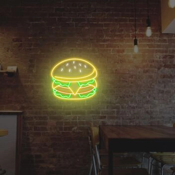 Light Up Your Bar, Diner, or Kitchen with the Captivating Hamburger Neon Sign - Perfect for Business Promotions and Home Wall Decor.