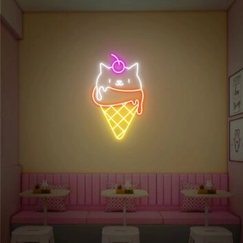 Brighten Up Your Space: Kitten Ice Cream Neon Sign - Perfect for Home Decor, Office, Ice Cream Shops, and Playful Party Settings