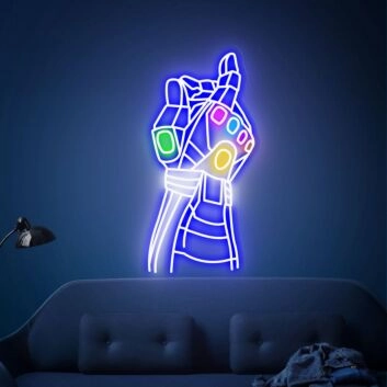 Brighten Your Space with Versatility: Marvel Infinity Gauntlet Neon Sign for Game Room, Bar, and Party Decorations, Adding a Vivid Touch of Color to Any Setting.