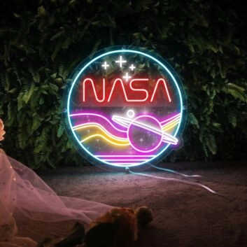 Brighten Up Your Space: Nasa Round Handcrafted Led Neon Sign, Perfect for Office Decor, Bars, Weddings, and Parties - An Amazing Unique Gift.