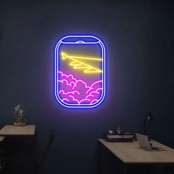 Brighten Up Your Space: Plane Window View Neon Sign for Home, Office, and Bar Décor, Perfect for Parties and Weddings