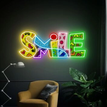 Brighten Your Space: Smile Smile Art UV Neon Sign for Bedrooms, Offices, and Bars - Perfect for Any Home Decor or Celebration.