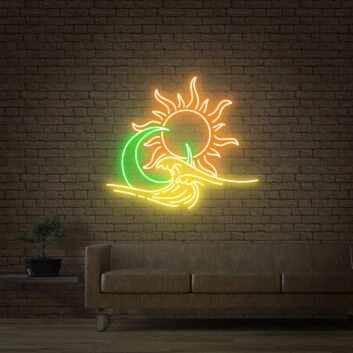 Brighten Up Your Space: Perfect for Home, Office, and Bar Ambiance with Sun Moon Ocean Led Neon Sign Decor.