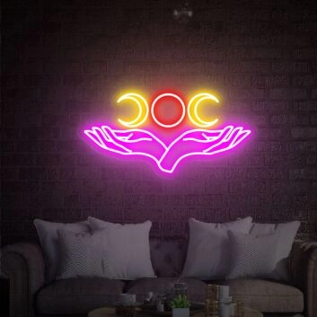 Enhance Your Space with Triple Moon And Hand Neon Sign LED Neon Signs - Perfect for Home, Office, Store, Bar, Weddings, and Parties Decor