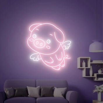 Brighten Your Space with Angel Pig Led Sign: Perfect for Home Decor, Office Ambiance, Store Highlights, and Bar or Wedding Celebrations.