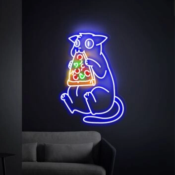 Brighten Your Space with Cat Eating Pizza Led Neon Sign - Perfect for Home Decor, Pizza Shops, and Fun Gatherings