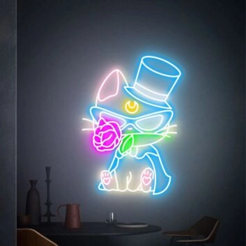 Brighten Your Bedroom, Anime Corner, or Party Ambiance with Cat With Rose LED Neon Sign Wall Art Decor.